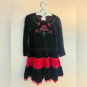 Hanna Andersson Dress Black Velvet Tiered Embroidered Winter Christmas Size 5